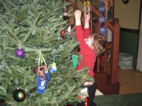 Lex decorating the Christmas tree
