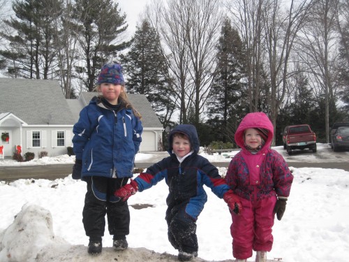 Three winter kids