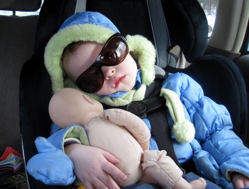 Eve sleeping in the car