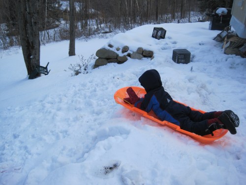 Sledding - at the top of the hill