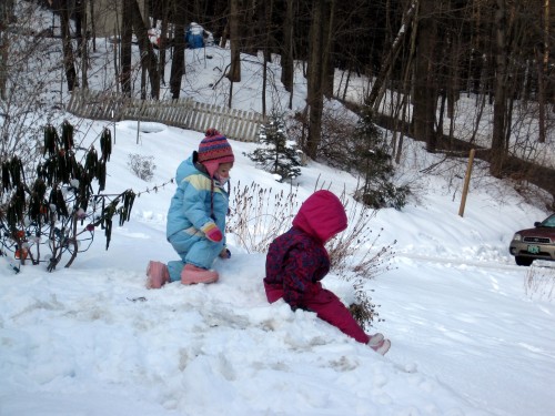 Sledding - little girls