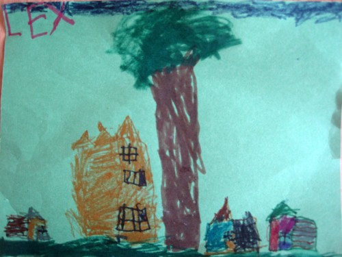 Drawing of houses and tree