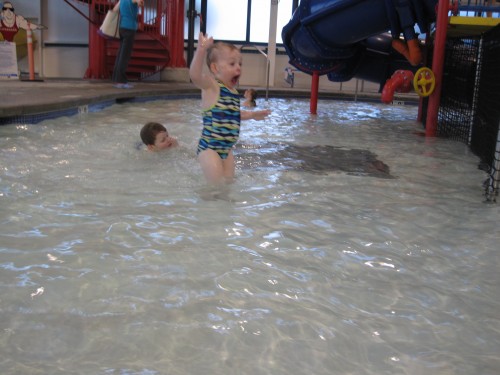 Excited Eve in the pool