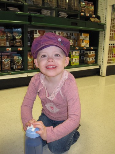 Smiling Eve at the grocery store