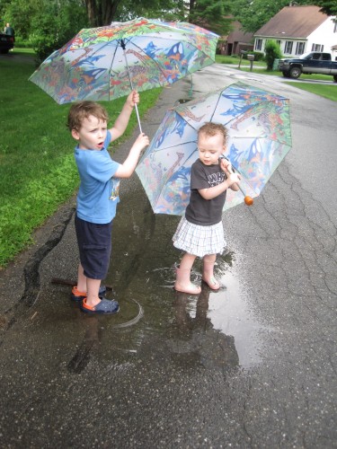 Kids in puddles