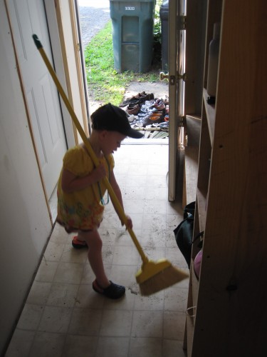 sweeping the mudroom