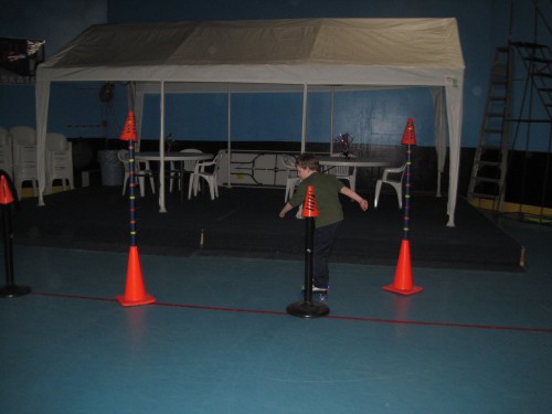 Lex was praticing his slalom skills around the cones.