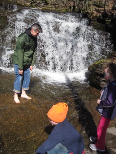 Alan did the walk barefoot, then washed his feet in the frigid mountain stream.