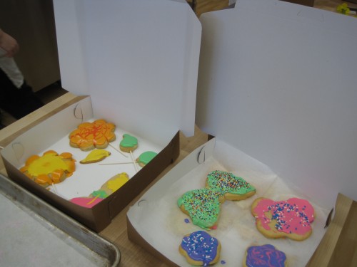 Cookies galore!  We were a little heavy handed with the food coloring, so we have very bright cookies!