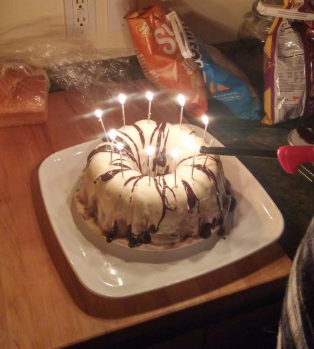 I'm very proud of my ice cream cake. It was lovely and yummy, and only a little stressful trying to get the candles lit before it melted everywhere!